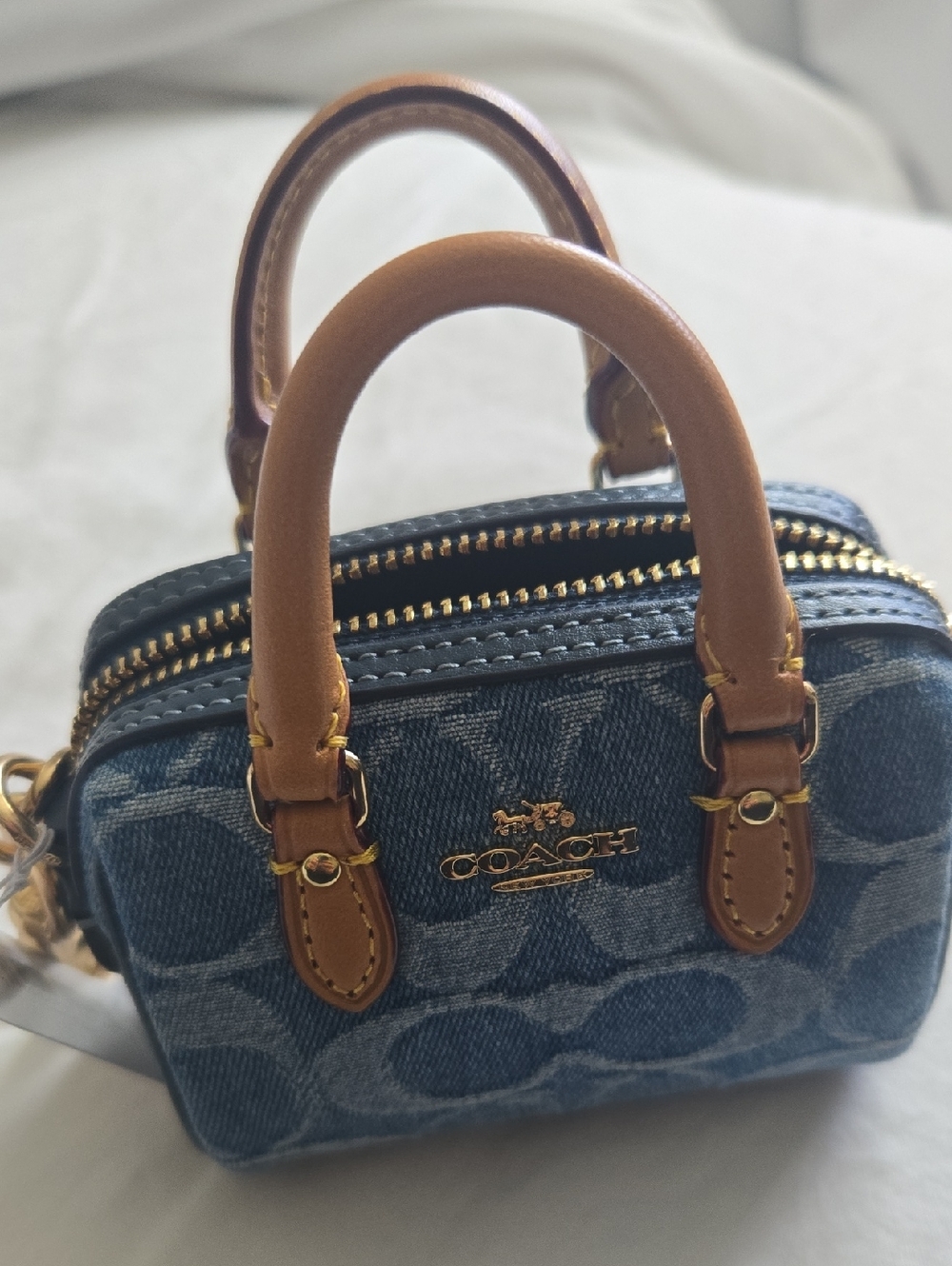 Coach Mini Satchel in Blue Denim with Tan Leather